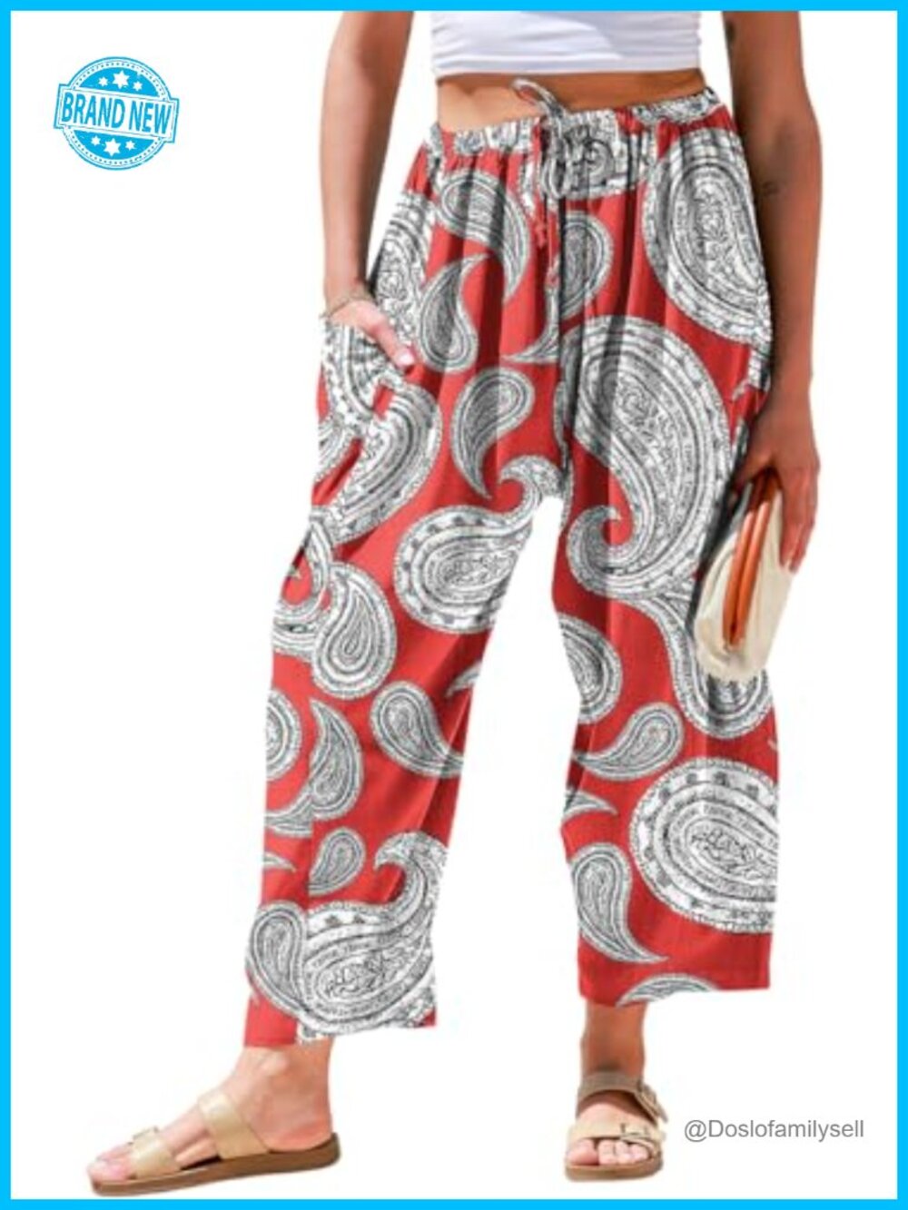 Linen Blend Wide Leg Palazzo Harem Pants with Pockets Casual Loose Fit